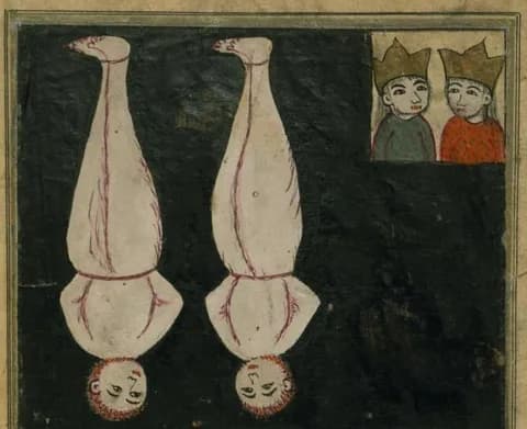 Harut and Marut hanging at Babylon, from al-Qazwini's Wonders of Creation, an Ottoman copy by Muhammad ibn Muhammad Shakir Ruzmah-'i Nathani (1717), Walters Art Museum, Baltimore