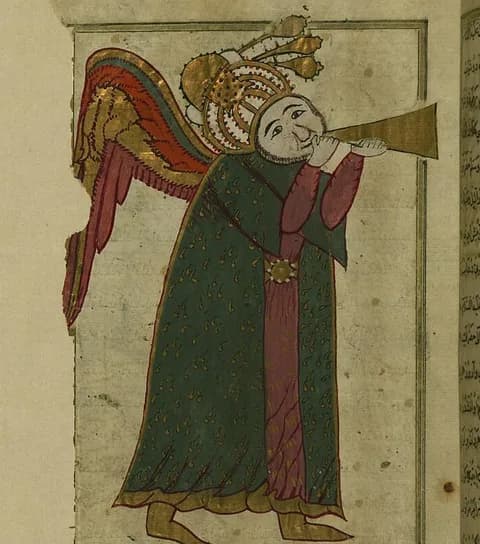 The Angel Israfil with his trumpet, from al-Qazwini's Wonders of Creation, an Ottoman copy by Muhammad ibn Muhammad Shakir Ruzmah-'i Nathani (1717), Walters Art Museum, Baltimore