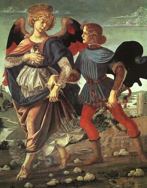 Raphael, from Workshop of Andrea del Verrocchio, Tobias and the Angel (1470–75), National Gallery, London