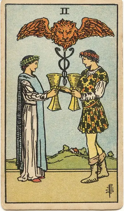 Two of Cups, from the Rider–Waite–Smith tarot of 1909