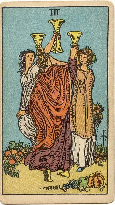 Three of Cups, from the Rider–Waite–Smith tarot of 1909