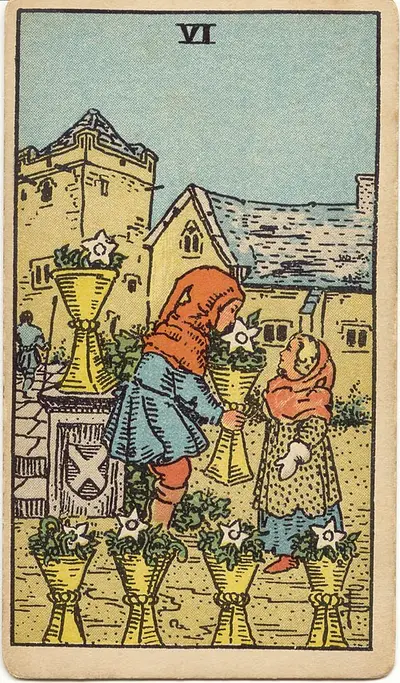 Six of Cups, from the Rider–Waite–Smith tarot of 1909