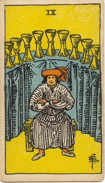 Nine of Cups, from the Rider–Waite–Smith tarot of 1909