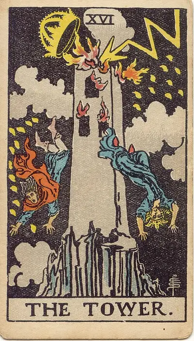 The Tower, from the Rider–Waite–Smith tarot of 1909