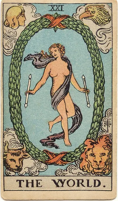The World, from the Rider–Waite–Smith tarot of 1909