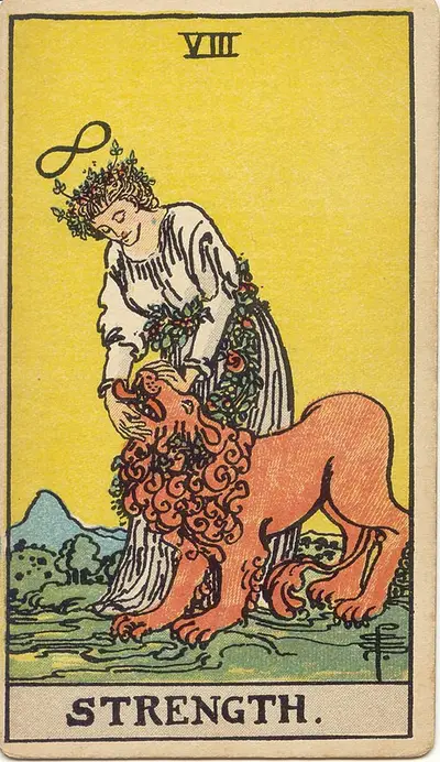 Strength, from the Rider–Waite–Smith tarot of 1909