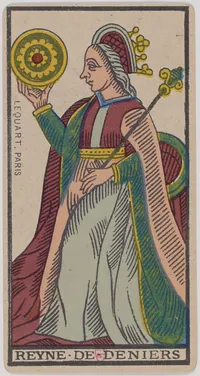 Queen of Pentacles in the Tarot de Marseille tarot