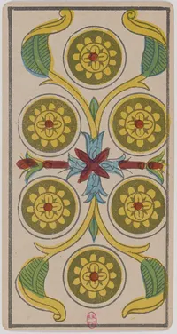 Six of Pentacles in the Tarot de Marseille tarot