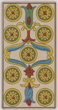 Nine of Pentacles in the Tarot de Marseille tarot