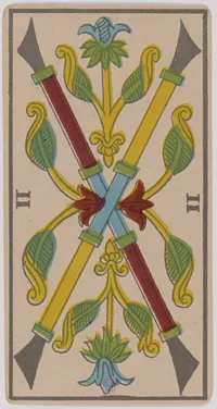 Two of Wands in the Tarot de Marseille tarot