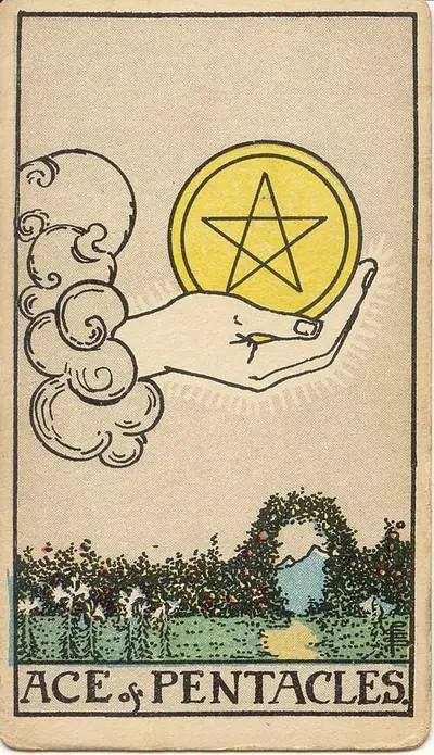 Ace of Pentacles, from the Rider–Waite–Smith tarot of 1909