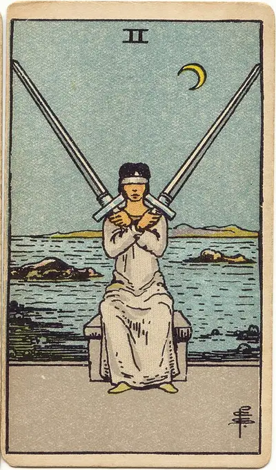 Two of Swords, from the Rider–Waite–Smith tarot of 1909