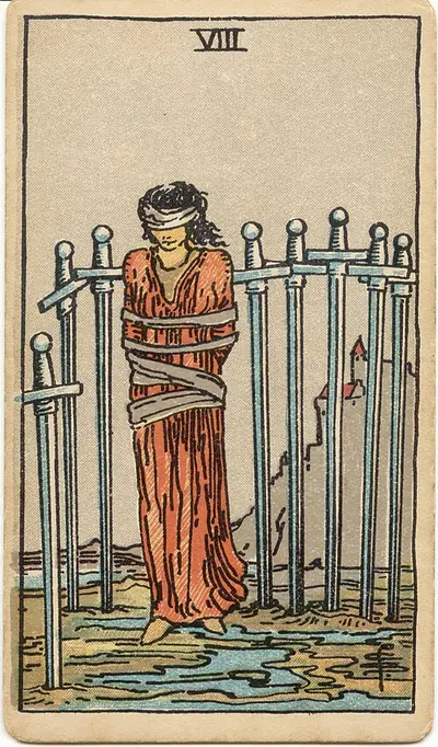 Eight of Swords, from the Rider–Waite–Smith tarot of 1909