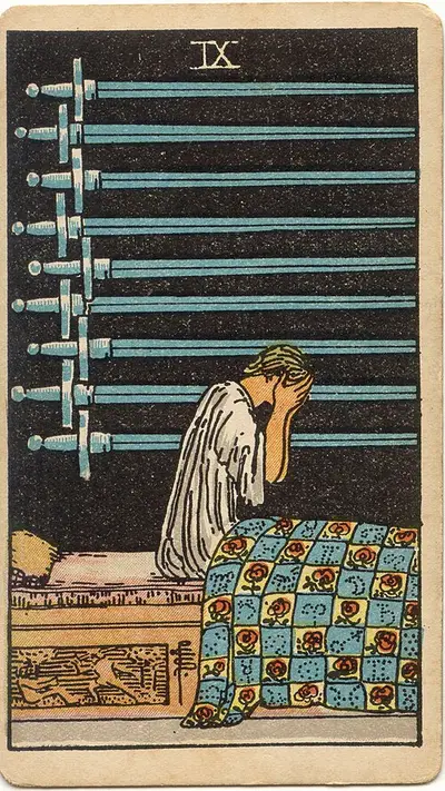 Nine of Swords, from the Rider–Waite–Smith tarot of 1909