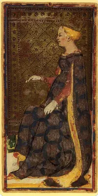 Queen of Pentacles in the Visconti-Sforza tarot