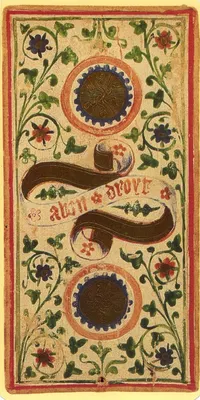 Two of Pentacles in the Visconti-Sforza tarot