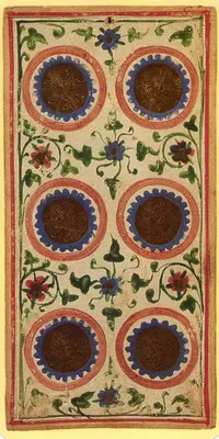 Six of Pentacles in the Visconti-Sforza tarot