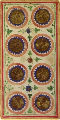 Eight of Pentacles in the Visconti-Sforza tarot