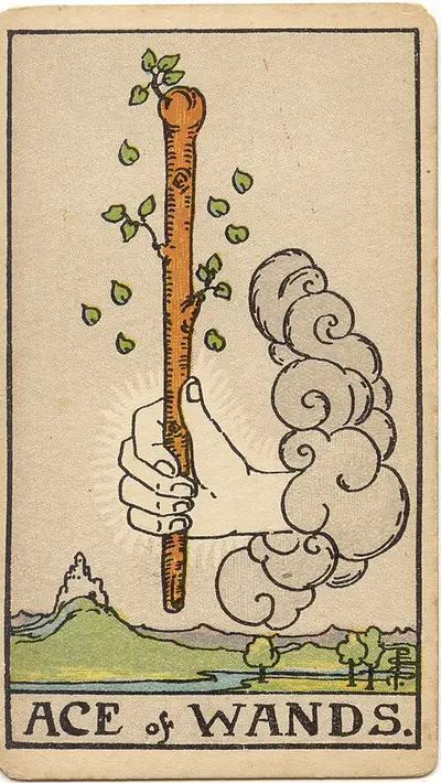 Ace of Wands, from the Rider–Waite–Smith tarot of 1909