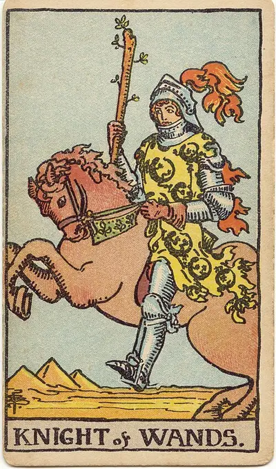 Knight of Wands, from the Rider–Waite–Smith tarot of 1909