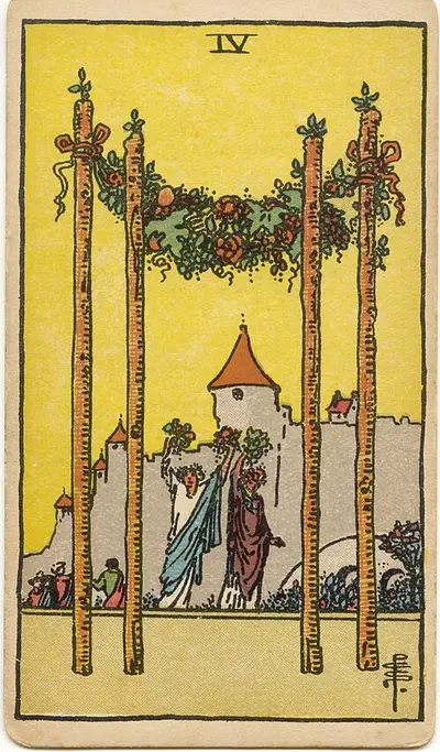 Four of Wands, from the Rider–Waite–Smith tarot of 1909